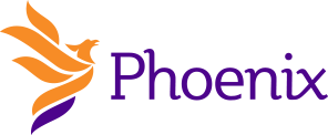 Yellow graphic of a pheonix with wings. The word pheonix in purple written next to it.