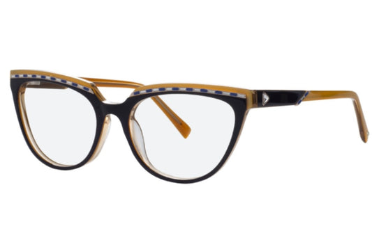 Women's prescription eyewear – A side view of a cat-eye acetate frame that is black/brown in colour with subtle Swarovski crystals embellishment by hinges.