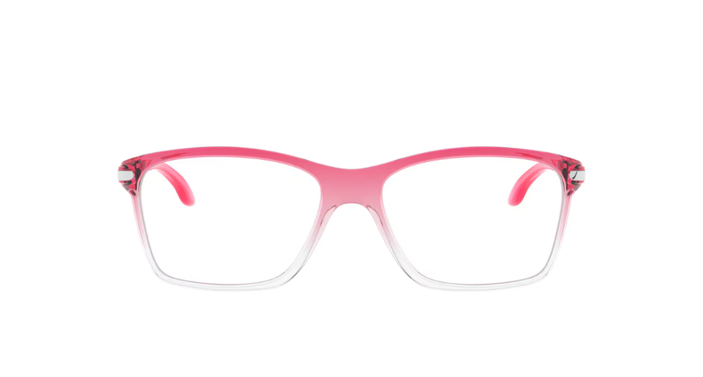 Oakley prescription glasses front view - Cartwheel Youth Fit - Pink fade to transparent rectangular frame. 