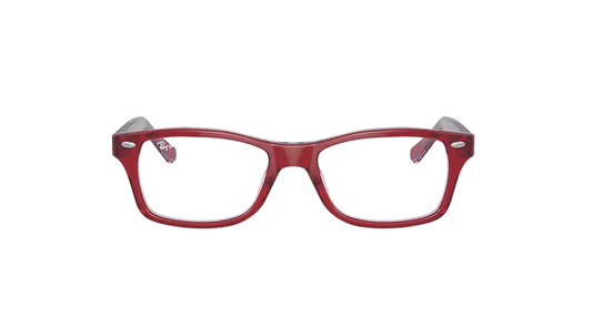 Ray-Ban kids (7-10) prescription glasses. The frame is square and dark red - front view.