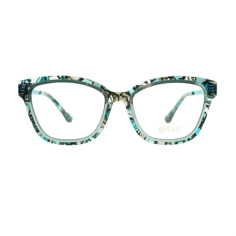 Women’s prescription eyewear - A front view of the Ava frame: An cat eye frame with turquoise patterns.