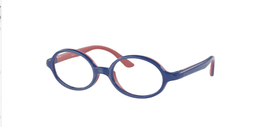 Kids’s prescription eyewear: A side view of the RB1545 unisex model in  polished blue on red colours. The oval frame is made with injected material. 