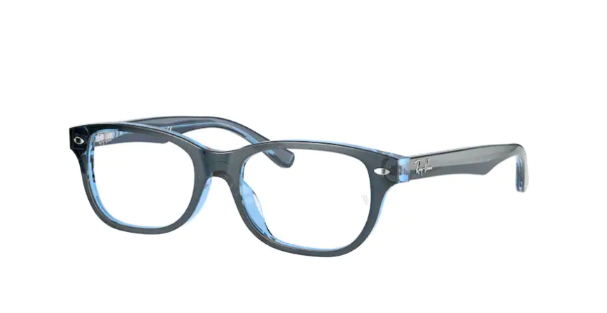Teen’s prescription eyewear: A side view of the RB1555 unisex model in a polished blue colour. The square frame is made with acetate