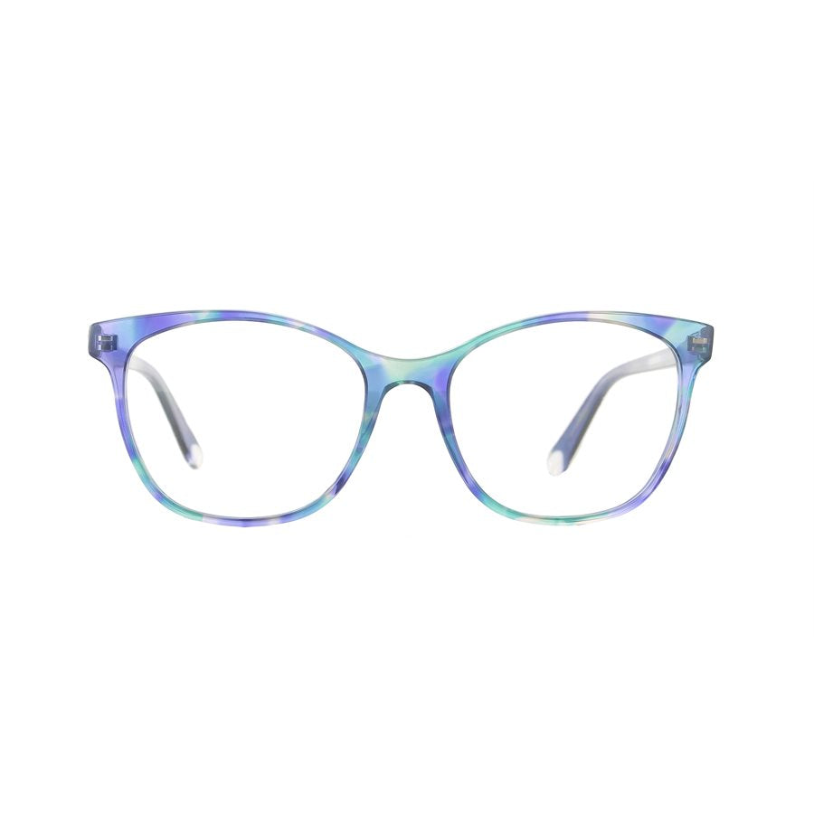 Women's prescription eyewear – A front view of a square-shaped acetate frame in a gradient blue colour.
