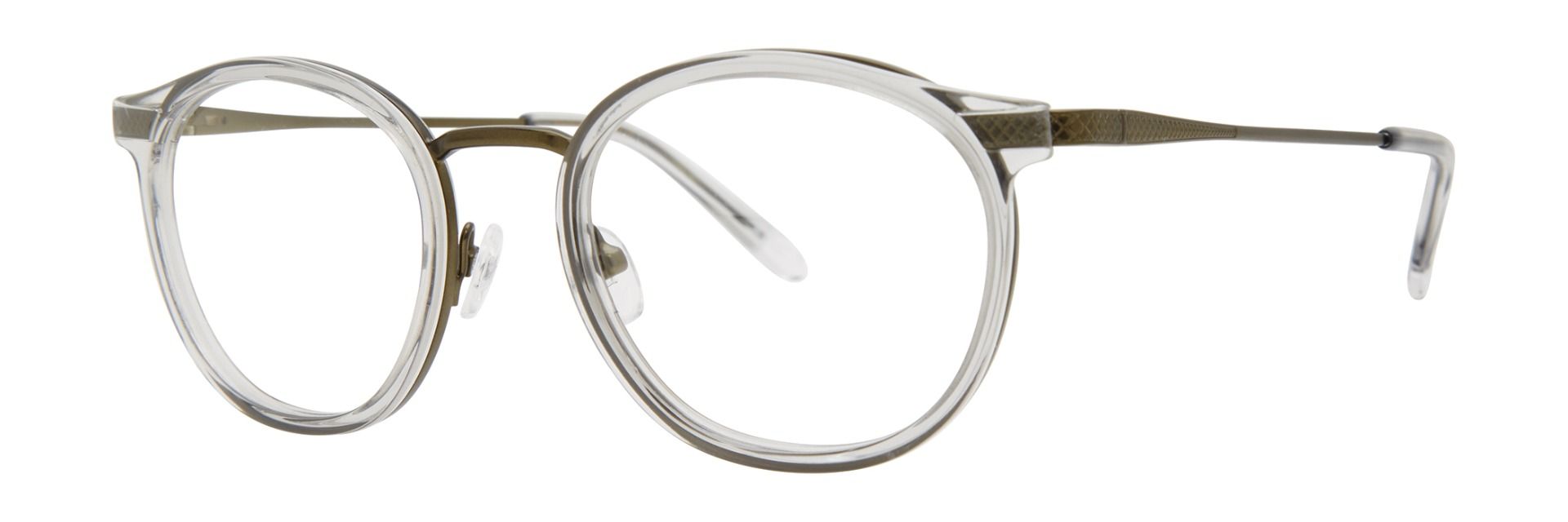 Men’s prescription eyewear - A side view of the Justin model in a clear metallic colour. The round frame is made of acetate and metal