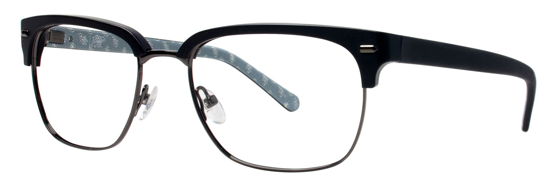 Men’s prescription eyewear - A side view of the Sly model in black. The rectangular frame is made of acetate and metal